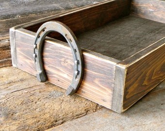 Horseshoe Box, Wood Box, Tabletop Box, Centerpiece, Equine Decor, Horse Decor, Decorative Trays, Rustic Wedding Decor, Interior Accents