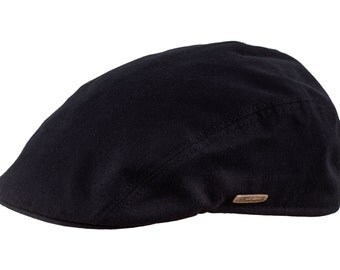 Men's Flat Cap made of Pure Emerizing Cotton (peach skin effect) - black