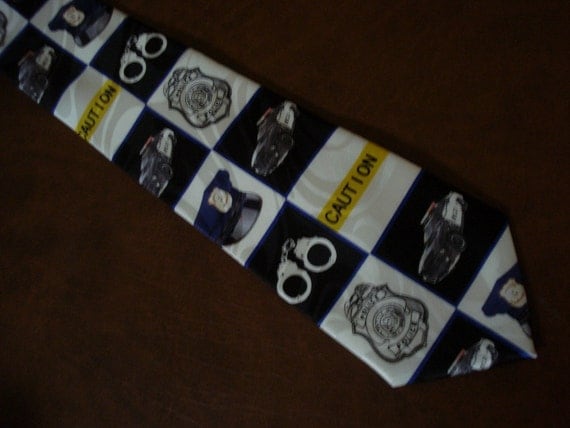 POLICE Necktie Men's Tie Father's Day Gift Handcuffs Badge Patrol Sheriff Deputy Detective Homicide Cop Funny