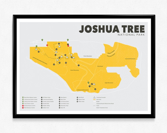 Joshua Tree National Park Map, Joshua Tree, Outdoors print, Explorer Wall Print