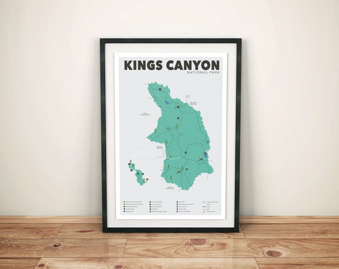 Kings Canyon National Park Map, Kings Canyon, Outdoors print, Explorer Wall Print