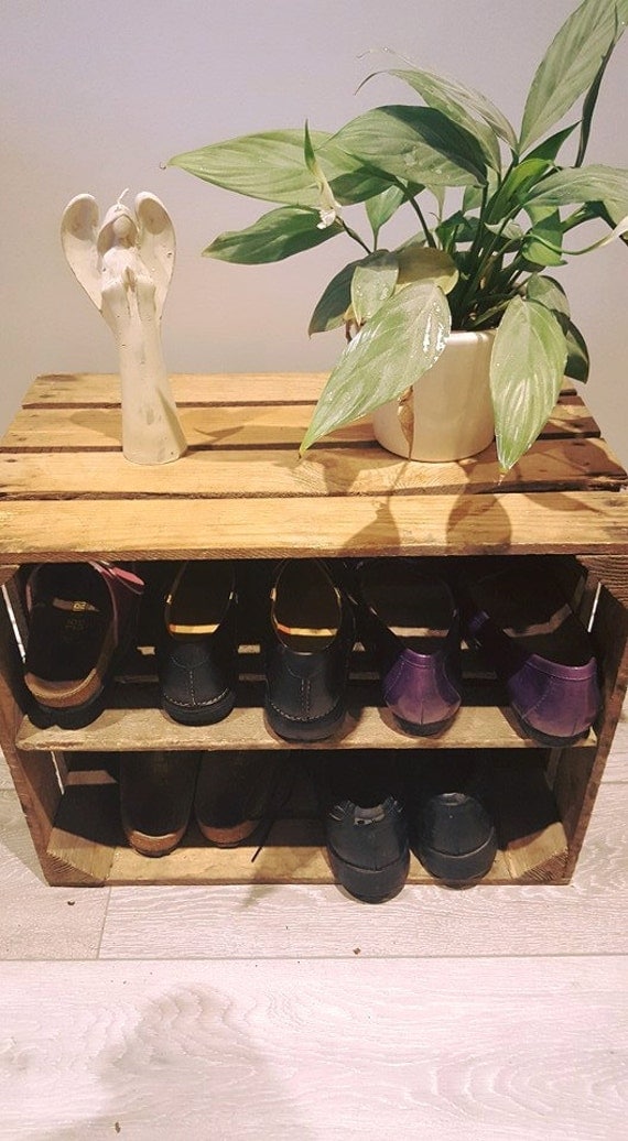 SHABBY CHIC wooden shoe rack - handmade vintage apple crate box bushel