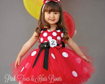 Red Minnie Mouse Tutu dress- Classic red Minnie Mouse tulle dress-Minnie Mouse dress- Minnie Mouse costume-Red Minnie mouse dress