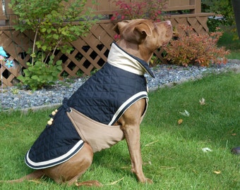 Dog coat MASSAI in black/chestnut and warm quilted cotton material
