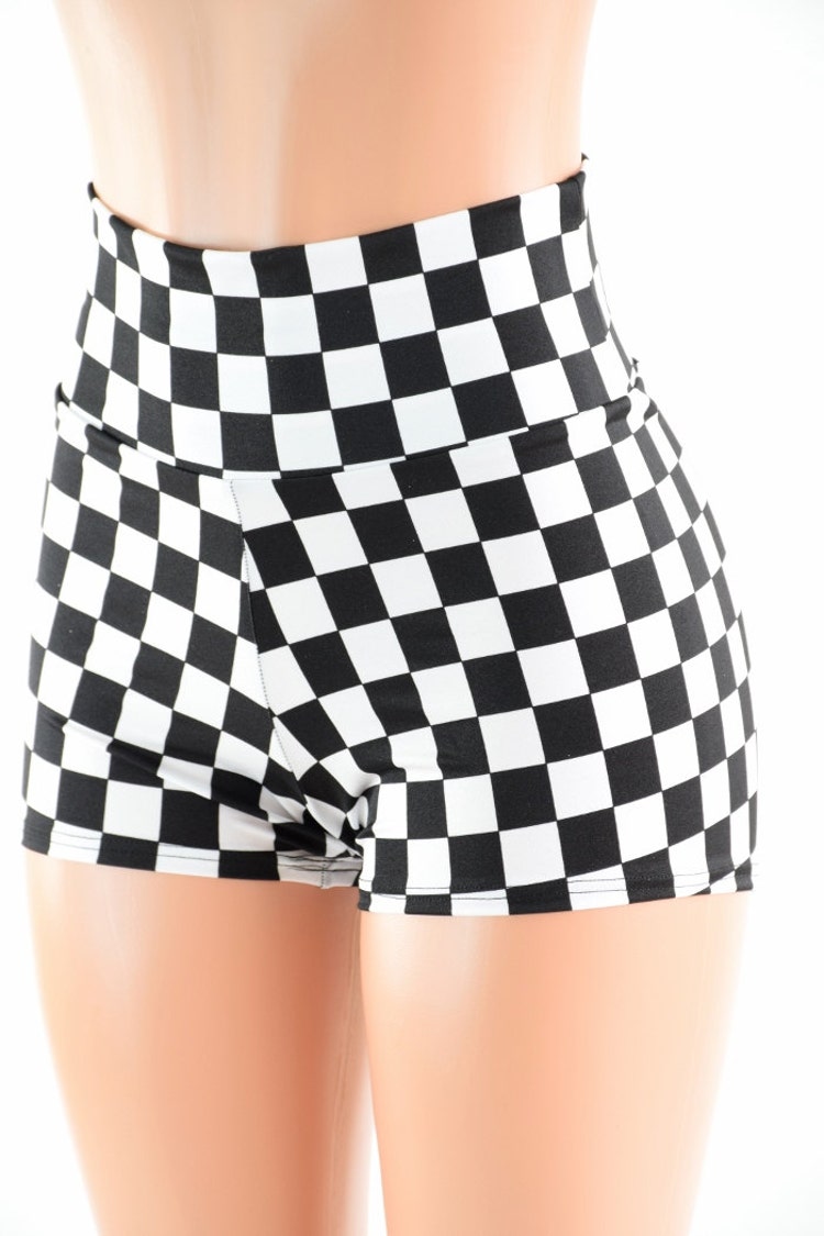 Black & White Checkered High Waist Shorts by CoquetryClothing