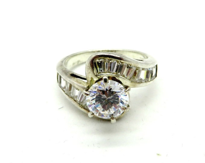 Vintage Sterling Silver Multi-Stone CZ Engagement Ring, Size 7
