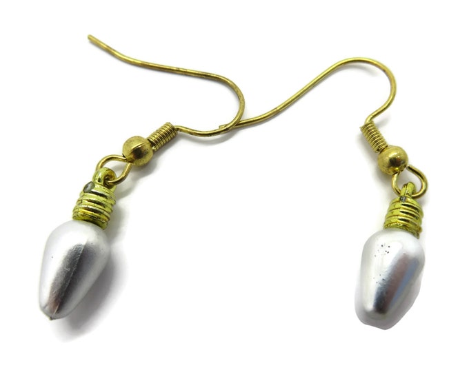 Vintage Earrings - Christmas Bulb Earrings, Silver Tone Ornament Gold Tone Pierced Wires