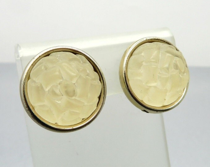 White Lucite Earrings, Vintage Frosted Lucite Earrings, West Germany Earrings, Gumdrop Clip-on Earrings