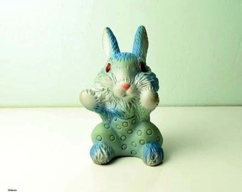 Vintage Soviet Era Rubber Squeaky Toy Rabbit. Marker mark on bottom