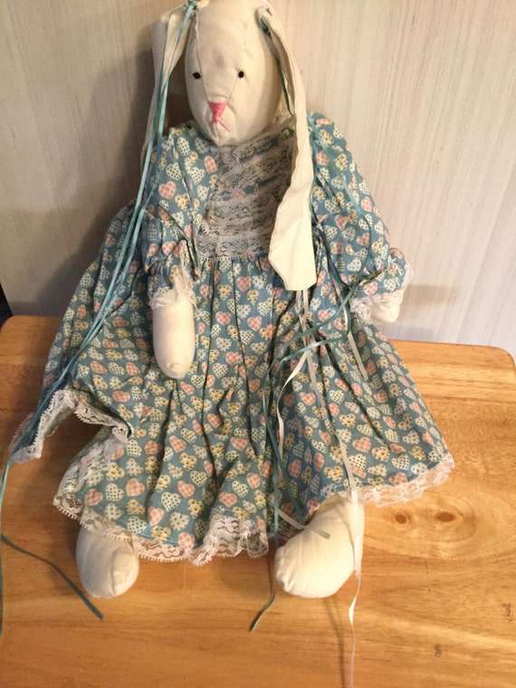 Vintage 1980's Handmade 18 Cloth Stuffed Bunny with