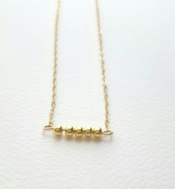 Dainty gold bead bar necklace 14k gold by BeautifulThingsByBec