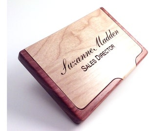 Engraved Wood Business Card Holder personalized with your name words or saying personalized gift