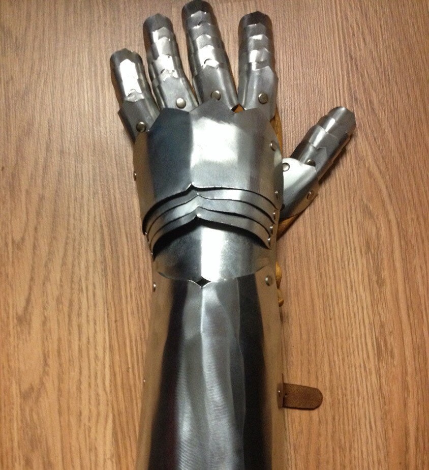 Metal steel gauntlet armor with vambrace hand crafted single