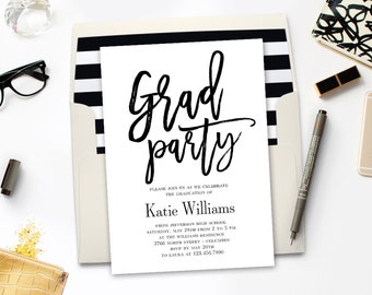 Printable Graduation Party Invitation - BRUSHED - with Bonus Printable Envelope Liner #BCC