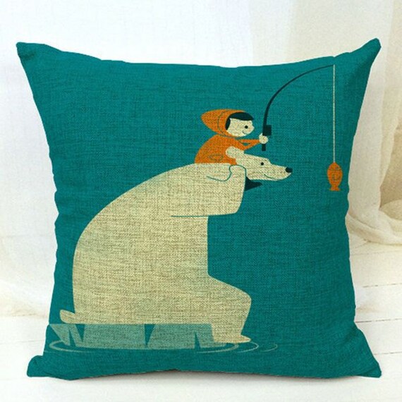 SALE Cute Fishing Ice Bear Pillow Cover Ice Bear by PinkkisShop