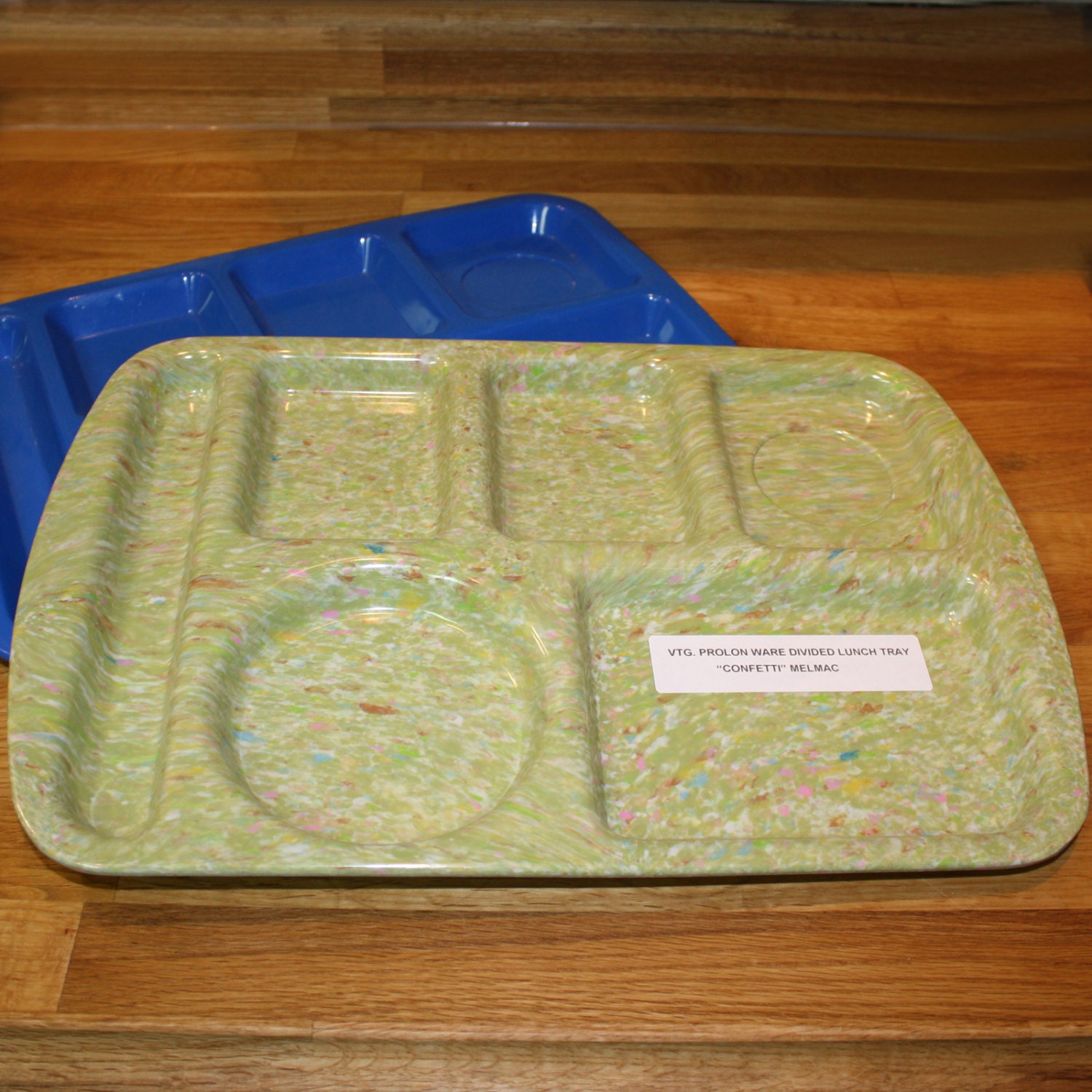 Vtg. PROLON Ware Divided Lunch Tray Confetti Sage