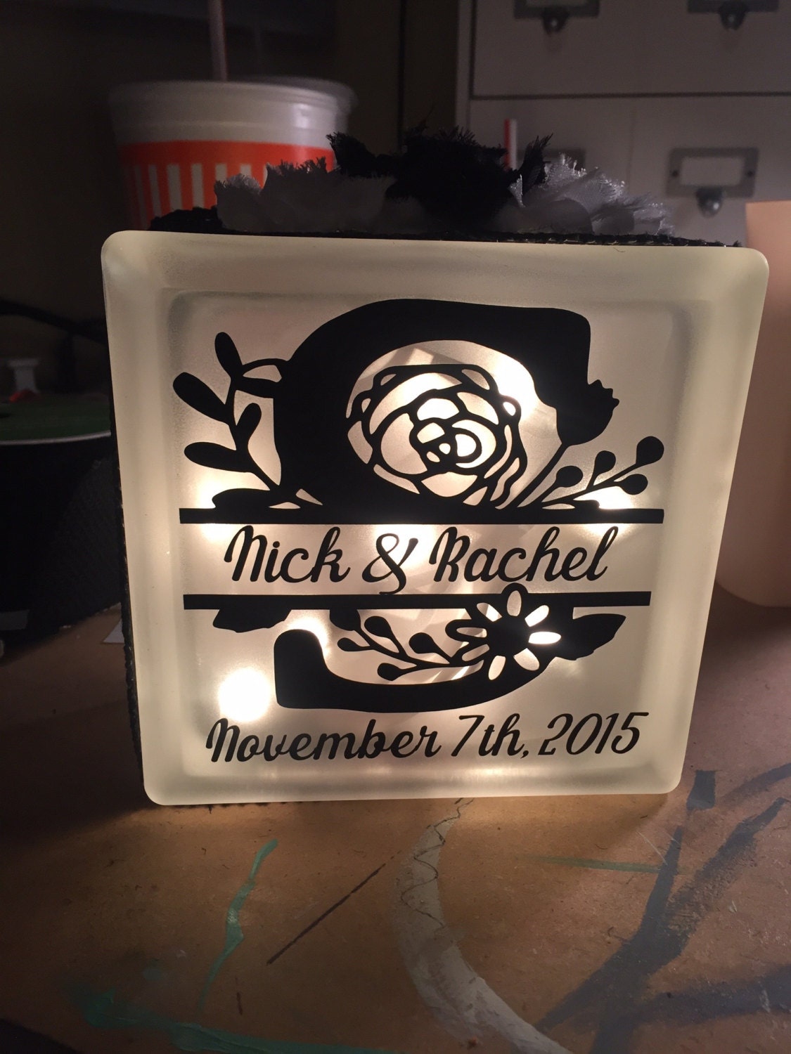 Frosted Glass Block with LightPersonalized Light up glass