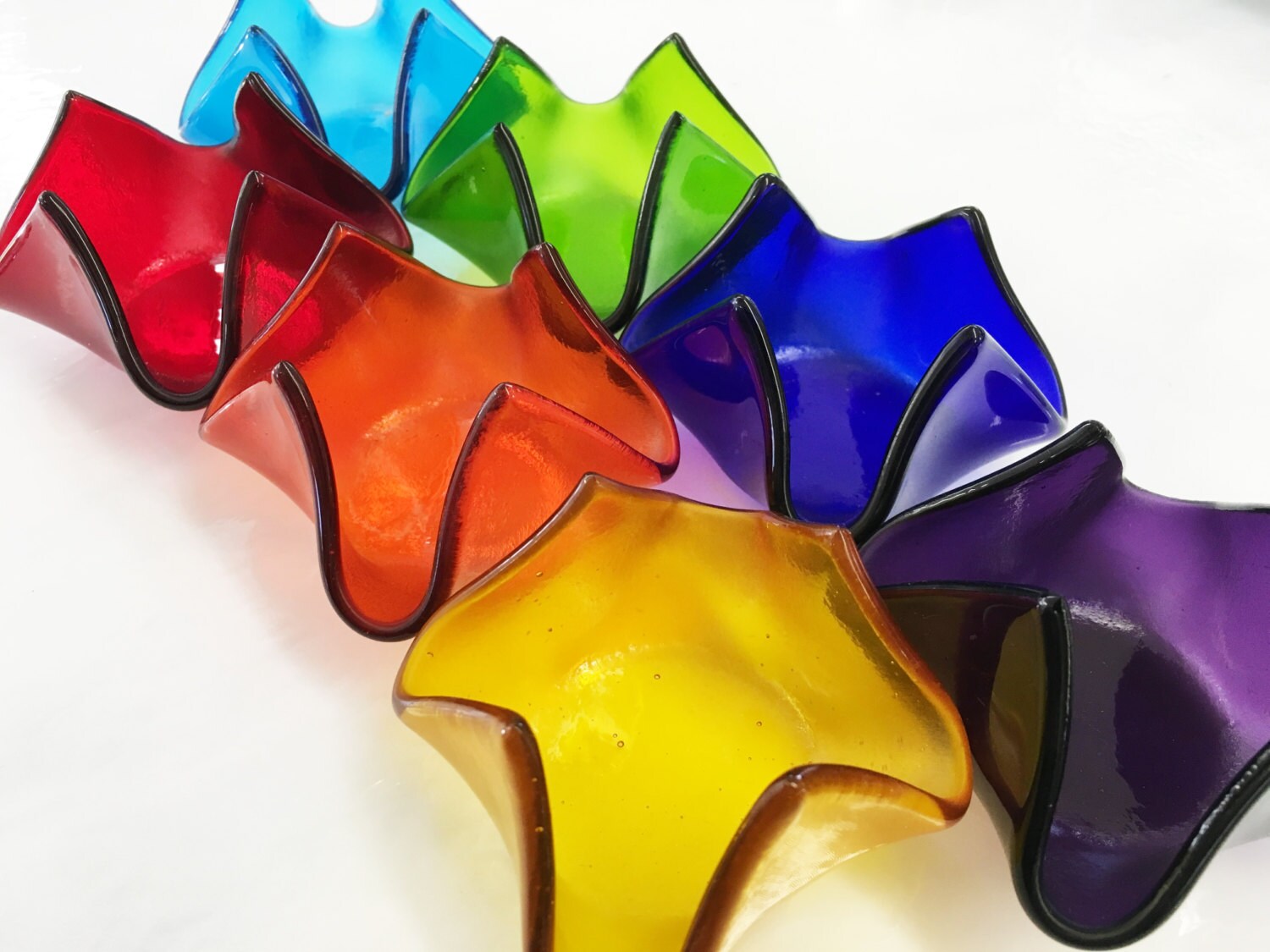Rainbow Fused Glass Candle Holders Set of 7 Chakra Colors
