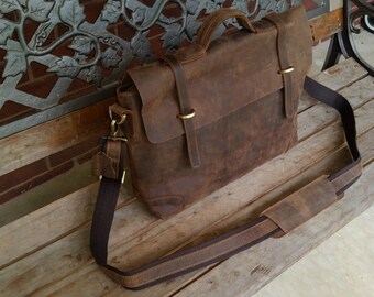 mens leather messenger bag Briefcase Satchel Tablet Ipad Next Book computer Laptop 16" inches