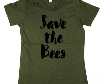 Bees T-shirt - Womens Save the Bees Shirt - bumble bee, honey bee, womens, ladies, Moss, Brown, Navy, Small, Medium, Large, XL, 2XL