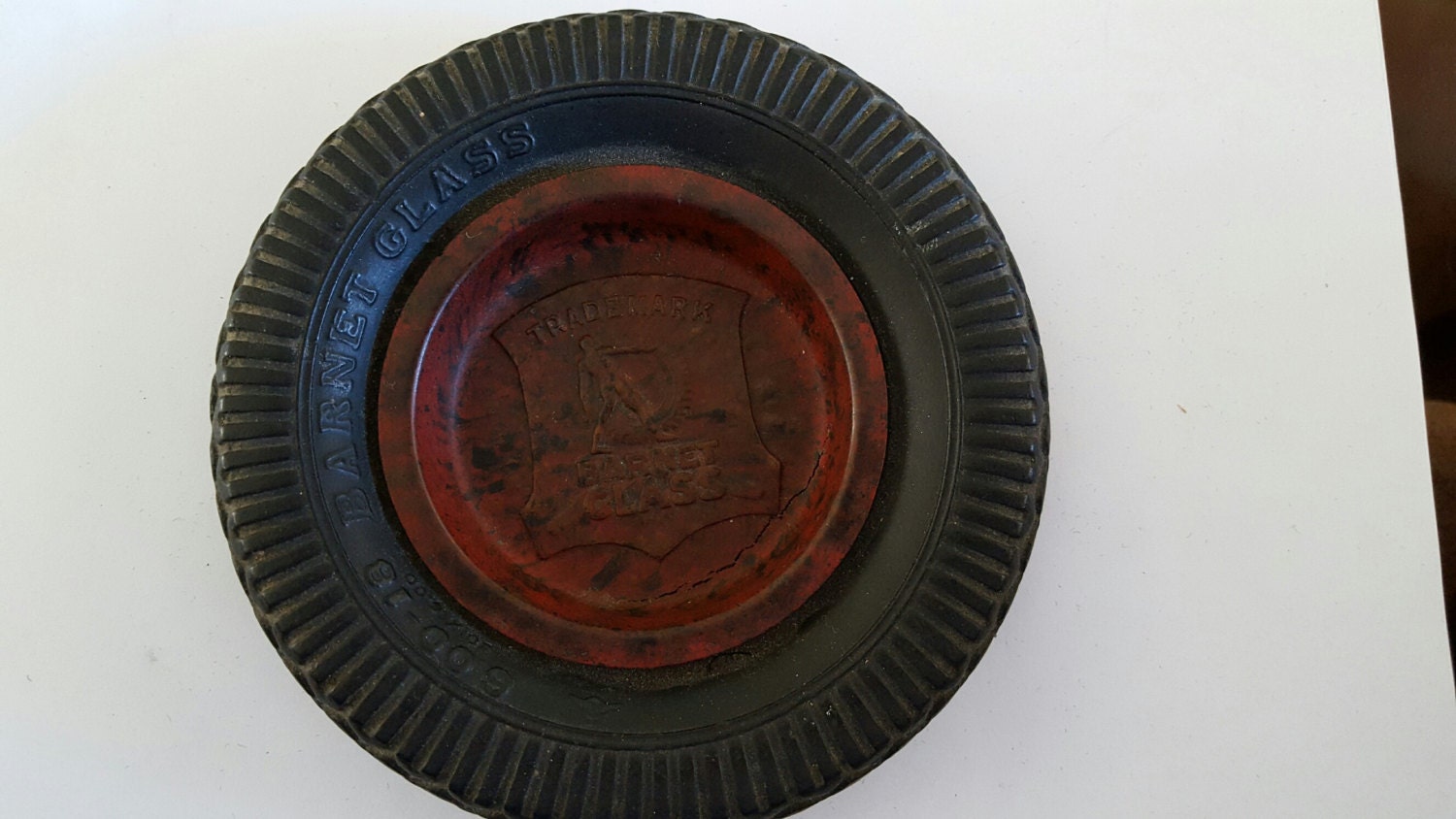 Antique 1915 Advertising Tire Ashtray Glass Rubber Co