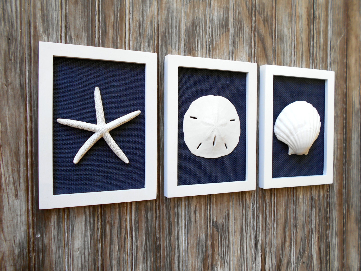 Cottage Chic Set of Beach Wall Art Beach House Decor Navy