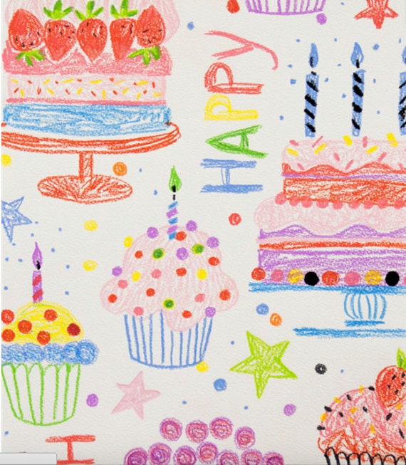 Happy Birthday 100% Cotton Fabric White Background by