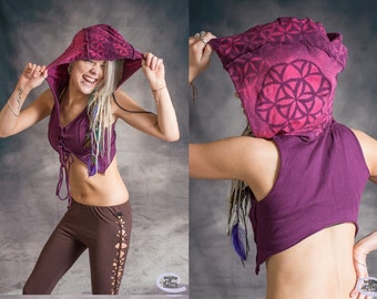 HOODED WAISTCOAT SACRED Geometry Flower of Life Pixie Hippy Psytrance Festival