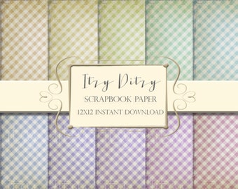 Digital Gingham paper - Shabby Printable Antique Gingham paper for scrapbooking or crafts in pastel shades - 12x12 -Download