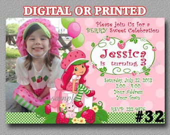 Strawberry Shortcake Invitation Photo Birthday Invite You Print Digital File OR Printed