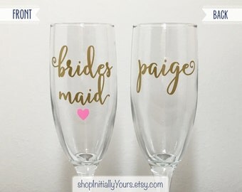 Personalized Bridesmaid Champagne Glasses, Personalized Champagne Flute, Wedding Party Gifts, Wedding Champagne Glasses, Bridesmaid Flutes
