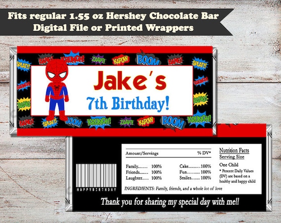 Spiderman Candy Bar Wrapper Spider Man Party Favors Super