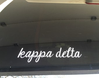 KAPPA DELTA KD Script Sorority Sticker Window Laptop Car Cursive Decal Vinyl Ipad ss112