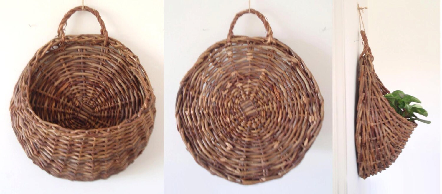 Large Boho Woven Willow Wall Basket/ Round Hanging Basket