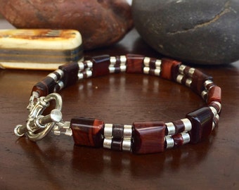 Red Tiger Eye Bracelet, Mens Tiger Eye bracelet, mens beaded bracelet, Red Tiger Eye jewelry, Jewelry for him, boyfriend gift, gifts for him