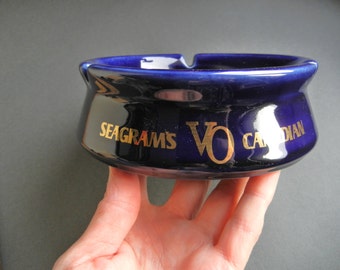 Seagrams VO Cobalt Ashtray, Seagrams Cobalt Blue Ashtray, Seagrams VO ashtray, seagrams blue ashtray, vintage Seagrams ashtray