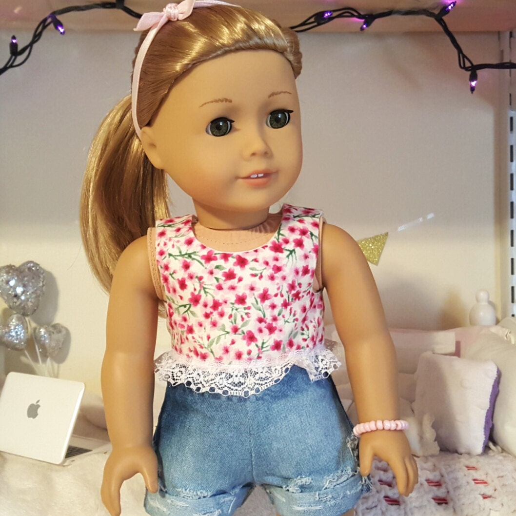 18 inch doll pink floral crop top