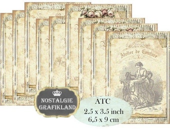 Vintage Sewing Atelier de Couture Lace Old Paper Label Download ATC digital collage sheet S190 PDF