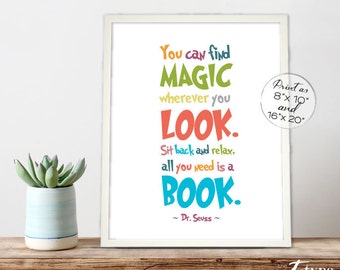 Dr. Seuss Reading Print INSTANT DOWNLOAD 8x10, 16x20 Printable Reading Quotes, Children's Room, Homeschool, Reading Art, Reading Nook Print