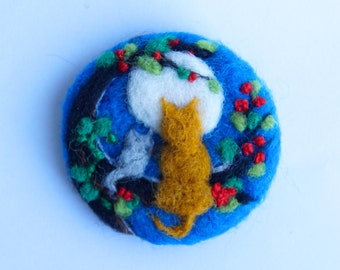 Cat brooch, cat pin, Needle felted brooch, 'Holly and Ivy', Wool, Felt Brooch, Gifts for her, cat jewellery, ginger cat