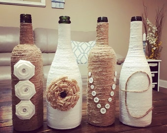 Twine LOVE Wine Bottles, upcycled wine bottles, country rustic wedding, wedding decor, wine bottle decor, centerpiece, farmhouse decor