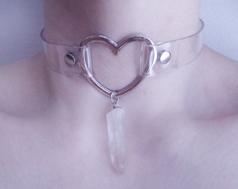 clear pvc heart choker - crystal point choker - pastel goth - nu goth - grunge - clear collar