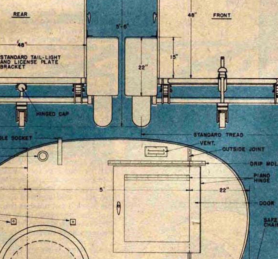 Tear Drop Camper Trailer Plans Vintage 1940's Blueprint