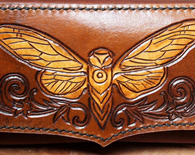 Leather longwallet/bohemian style/cicada/leather wallet/boho wallet