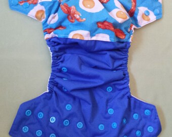One Size Pocket Cloth Diaper - Bacon and Eggs