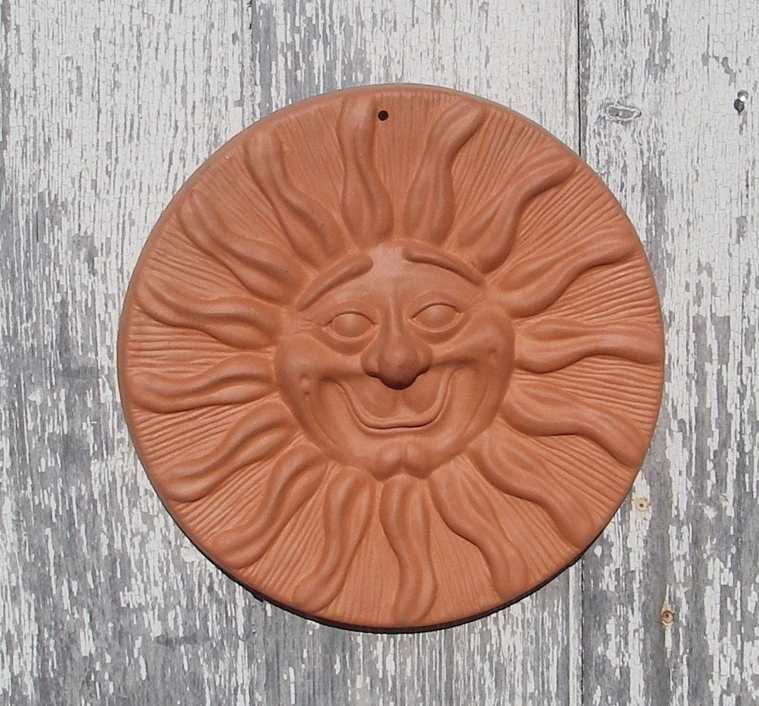 Vintage 9 Terracotta Happy Sun Face Wall Plaque Garden
