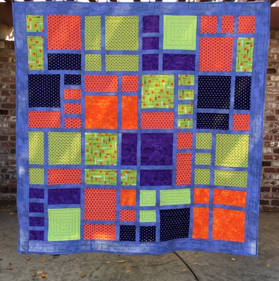 Purple Orange Lime Green Modern Lap Throw Quilt