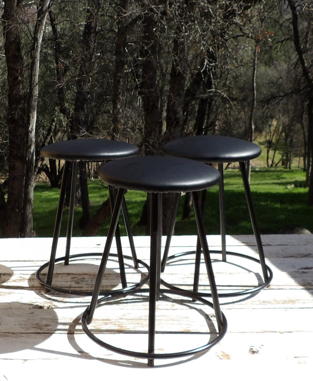 Black Bar Stools Swivel Low Metal Steel Industrial Set Of 3
