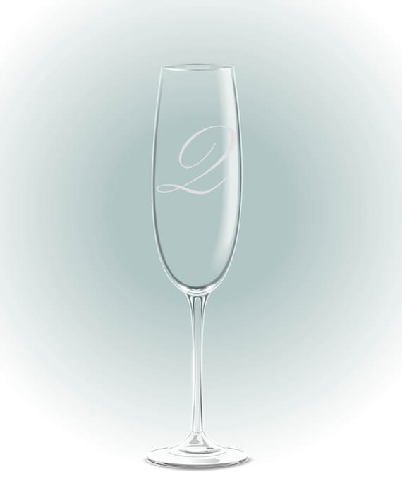 Engraved champagne glass with initials in beautiful font for