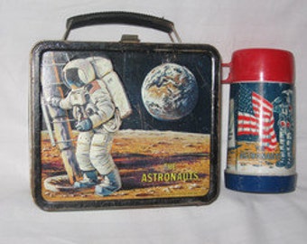 vintage 1969 aladdin the astronauts metal lunchbox and thermos